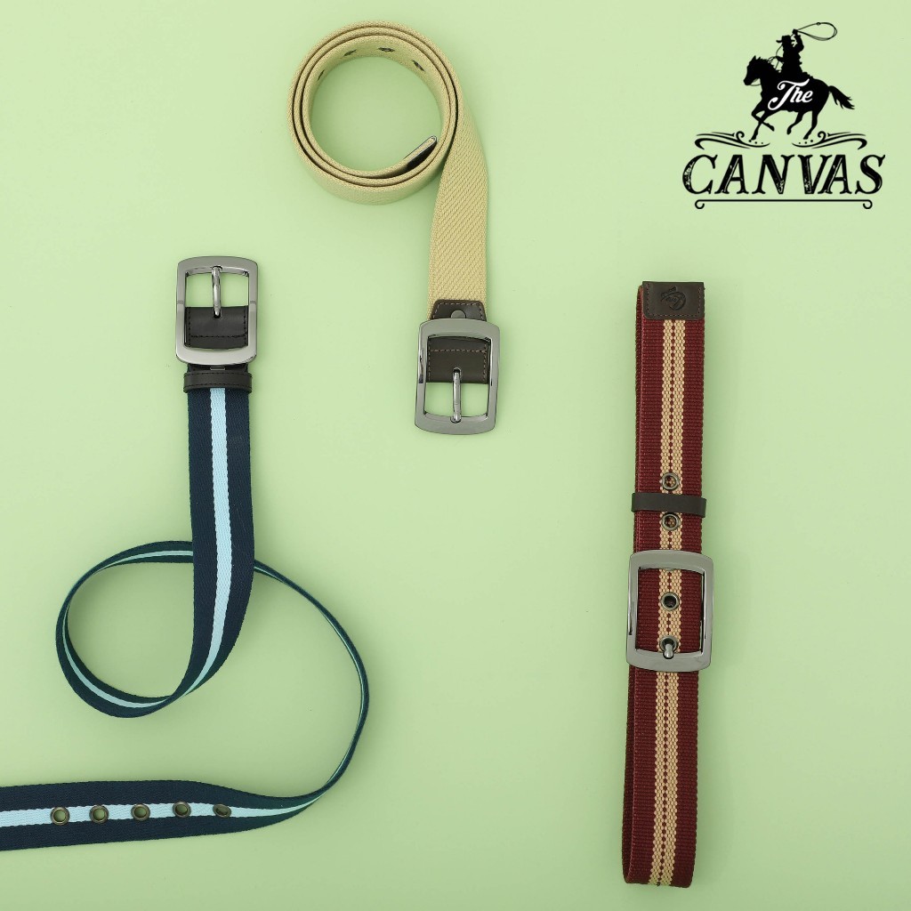 Louis Montini เข็มขัดผ้า แคนวาสผสมหนังแท้ หนังฟลูเกรน เข็มขัดผู้ชาย Canvas Belt MCT12
