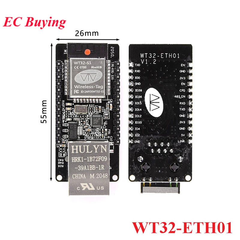 WT32-ETH01ฝังพอร์ตอนุกรมเครือข่ายอีเธอร์เน็ต BLE WIFI บ่อเกตเวย์ MCU ESP32ไร้สายโมดูลบอร์ด WT32 ETH0