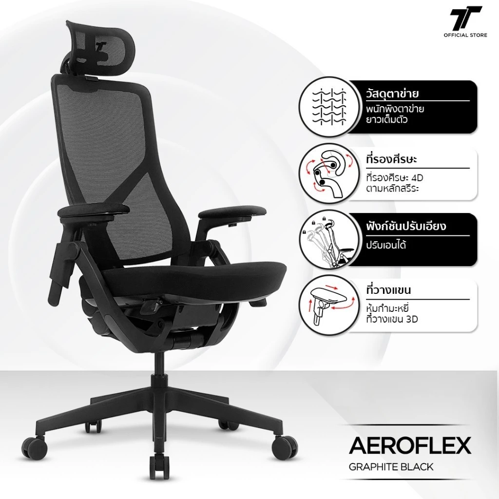 TTRacing เก้าอี้ทำงาน เก้าอี้สุขภาพ AEROFLEX Ergonomic Chair ที่วางแขน 3D เอน 110-140 องศา เก้าอี้คอม เก้าอี้เล่นเกม thumbnail 9