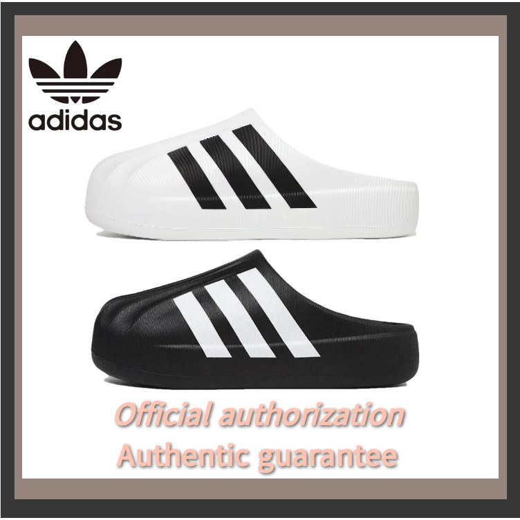 ✔ การรับประกันของแท้ ✔ADIDAS ต้นฉบับSUPERSTAR ชลล์หัวครึ่งกระเป๋าEVA หนังศีรษะรองเท้าแตะสีดำและสีขาว