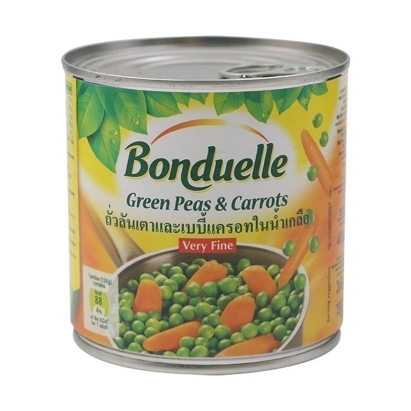 BONDUELLE บ็งดูแอลถั่วลันเตาและเบบี้แครอทในน้ำเกลือ 400กรัม [3083680003766]