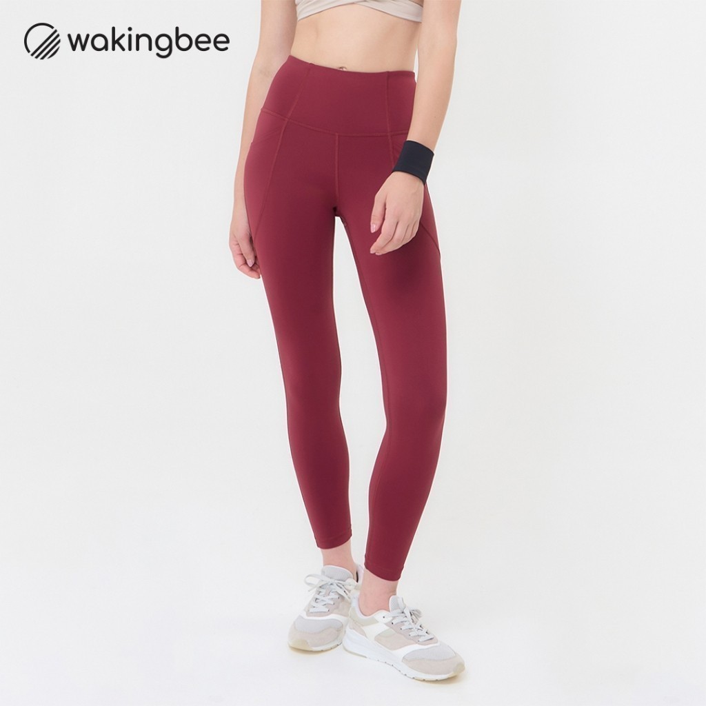 Wakingbee WB Tights (Burgundy) เลกกิ้งออกกำลังกาย เก็บทรงกระชับพิเศษ เอวสูง มีแถบเก็บพุง มีกระเป๋าซิป ผ้าแห้งไว