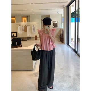 เสื้อคอเหลี่ยม แขนระบายผูกโบว์หลัง สไตล์มินิมอลน่า เรียบๆแต่น่ารัก💗