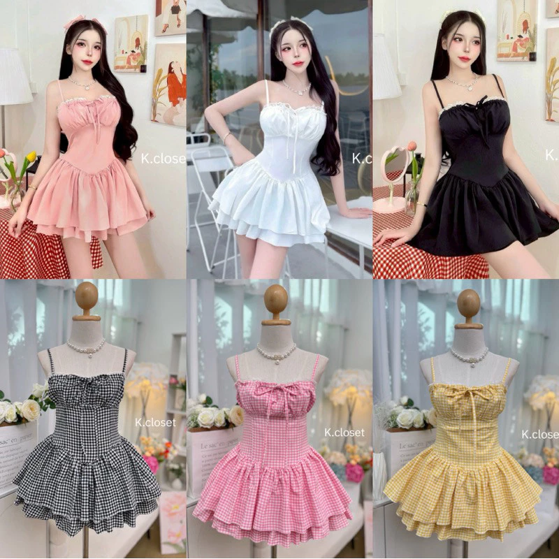 สาวอวบใส่ได้อก ถึง45ชุดเดรสสายเดี่ยวสั้นสไตล์เวียดนามส่งน่ารักมาก detail แต่งขอบลูกไม้