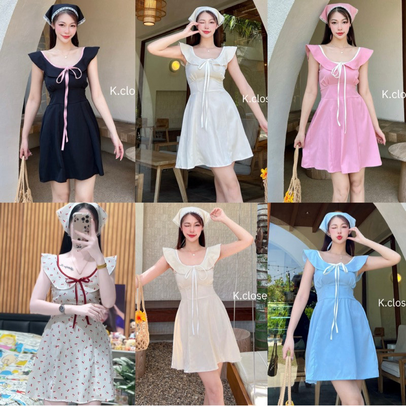 “มินิเดรสสุดน่ารัก แถมผ้าโพกผมน่ารักคุ้มมาก 🍒🍒 เดรสน่ารักๆ