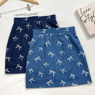 🎀กระโปรงทรงเอผ้ายีนส์ลายโบว์น่ารัก(XS-5XL)