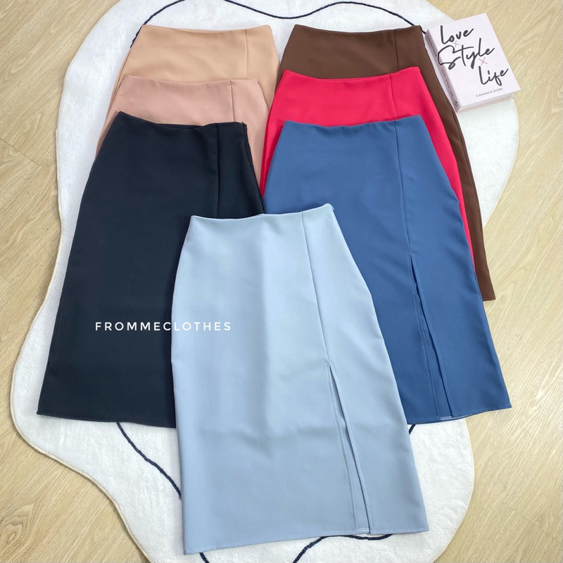 Frommeclothes กระโปรงทรงเอยาวผ่าหน้า ยาว32นิ้ว(XS-2XL) ราคา ถูกที่สุด ดีลบีเคเค แกลเลอรีภาพที่ 2