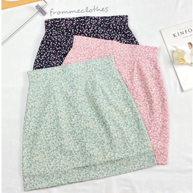 Frommeclothes💗กระโปรงทรงเอผ้าทวิตสีชมพูทอลายพาสเทล(XS-5XL)