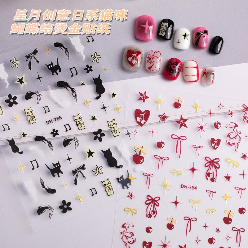 สติกเกอร์ติดเล็บ ลายแมว กระต่าย เชอรี่ แผ่นละ 9 บาท สินค้า￼พร้อมส่งในไทย