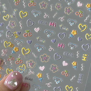 สติกเกอร์ติดเล็บติดเล็บแบ๊วๆ ดอกไม้หัวใจ แผ่นละ 8 บาท พร้อมส่งในไทย