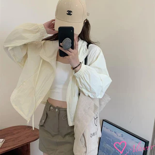 แจ็คเก็ตสีทึบสั้นผู้หญิงแจ็คเก็ตลำลองบางระดับไฮเอนด์แจ็คเก็ตกลางแจ้ง Drawstring อเนกประสงค์ LIVE