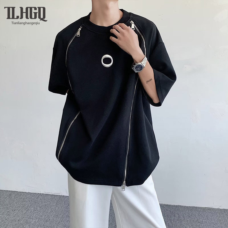 TLHGQ เสื้อยืดคอกลม แขน 5/4 พิมพ์ลาย Instagram Youth Art แฟชั่นฤดูร้อน สไตล์สตรีท สําหรับผู้ชาย