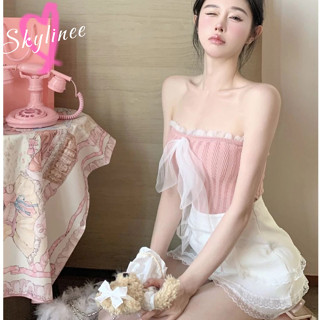 🍭24Hจัดส่งทันที🍭ผ้ากอซลูกไม้แขวนคอหลอดด้านบนผู้หญิงฤดูร้อนเป…