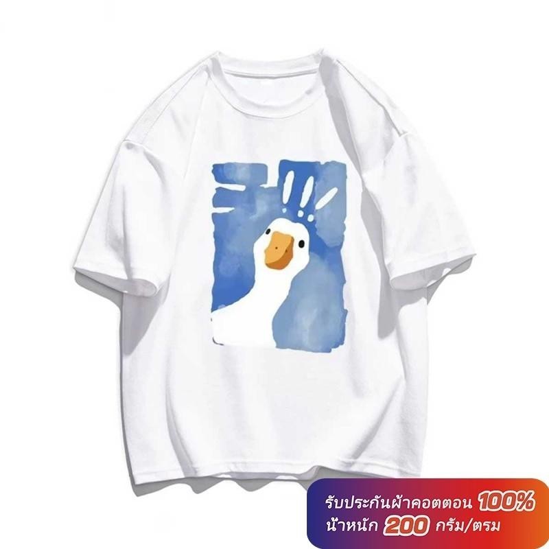 (ผ้าฝ้าย 100%)Luvoro oversize unisex เนื้อผ้านุ่มระบายแขนสั้น  T-shirt สีดำและสีขาว เสื้อยืดทูโทน เสื้อยืดแขนสั้น C1061