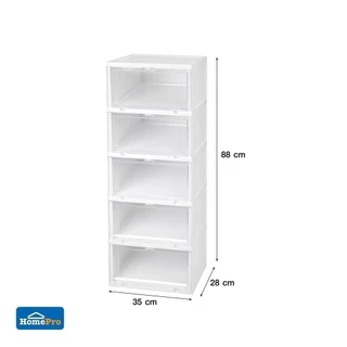 STACKO กล่องรองเท้า 5 ช่อง TOWER 35x28x88 ซม. สีขาว/ใส จัดส่งโดย HomePro