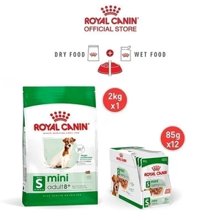 [เซตคู่สุดคุ้ม] Royal Canin Mini Adult 8+ 2kg+Royal Canin Mini Ageing 12+ Pouch Gravy สุนัขพันธุ์เล็ก อายุ 8 ปีขึ้นไป