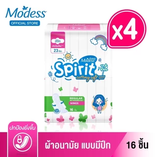 โมเดส ผ้าอนามัย คอตตอนนี่ซอฟ สลิมสปิริต มีปีก 16 ชิ้น x 4 Modess Sanitary Pads Cottony Soft Slim Spirit 16pcs. x 4