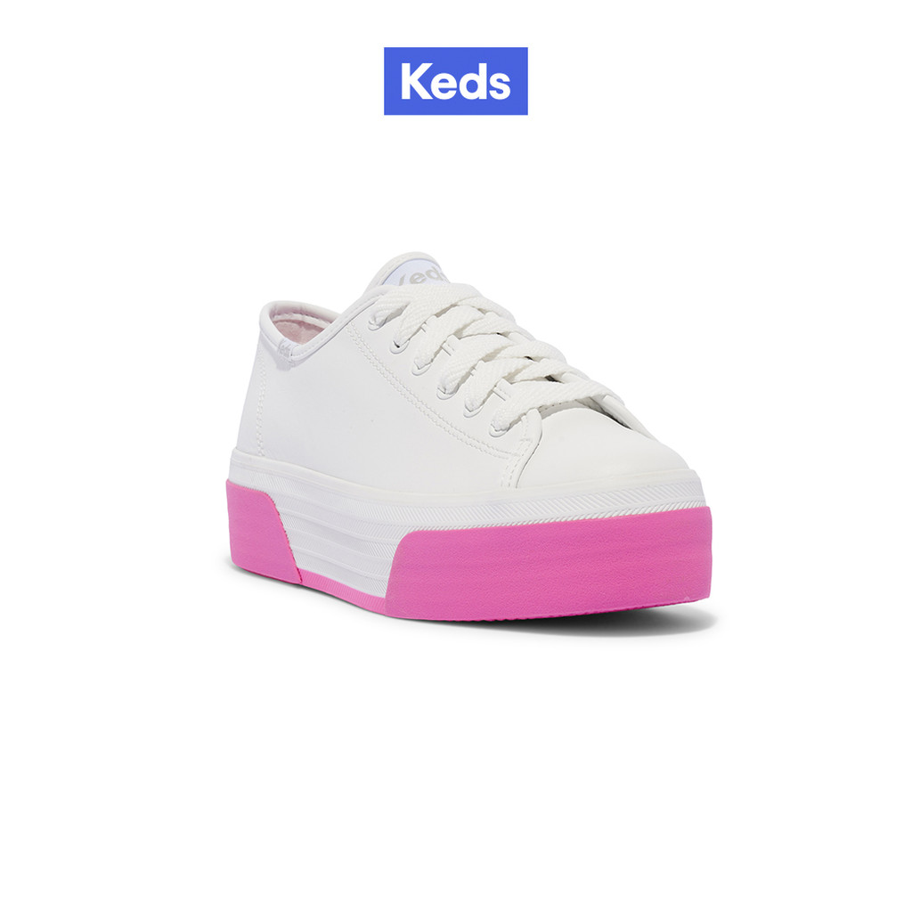 KEDS รองเท้าผ้าใบ มีส้น รุ่น TRIPLE UP LEATHER BUMP FOXING STRIPE สีขาว ( WH68025 )