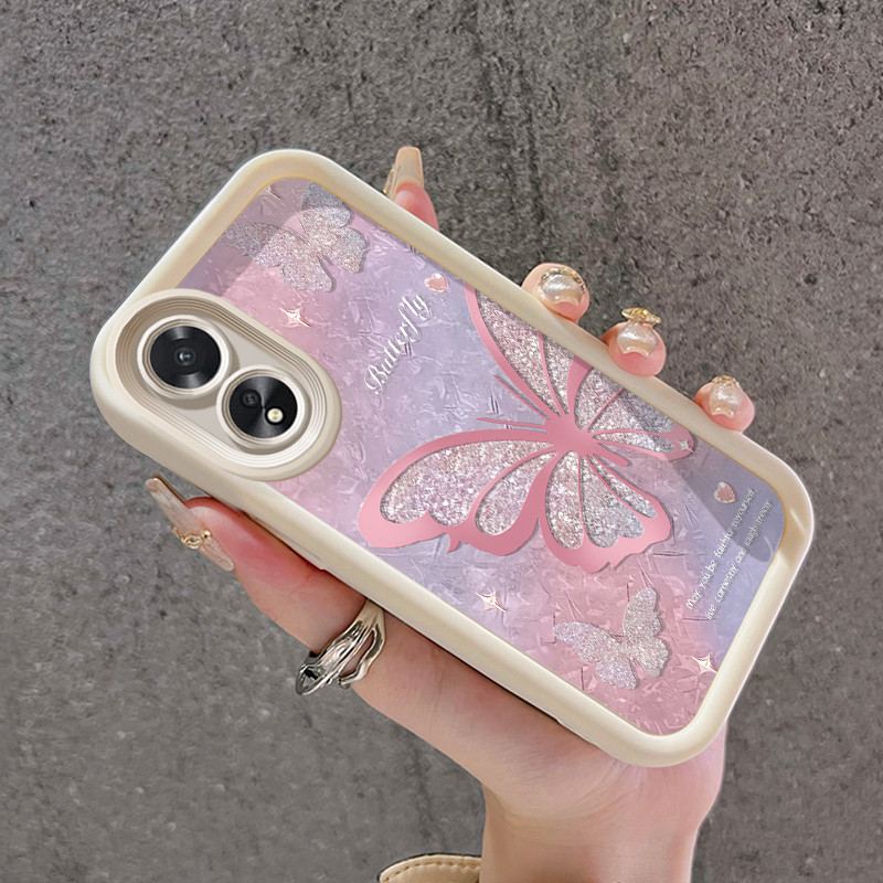 เคสสำหรับ OPPO A18 A38 A2x เคสโทรศัพท์ทนต่อการขีดข่วนและกันกระแทกซิลิโคนอ่อนดีไซน์สวยผีเสื้อเป็นประกาย