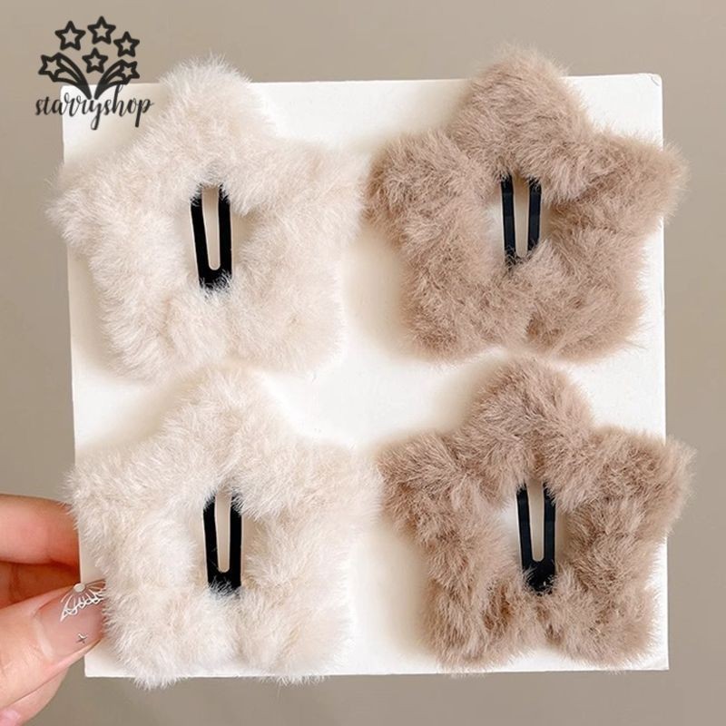 starryshopฤดูใบไม้ร่วงฤดูหนาว Plush Hairpin ผู้หญิง Simple Star BB คลิป Hollow Out กิ๊บติดผมน่ารักอุปกรณ์เสริมผม