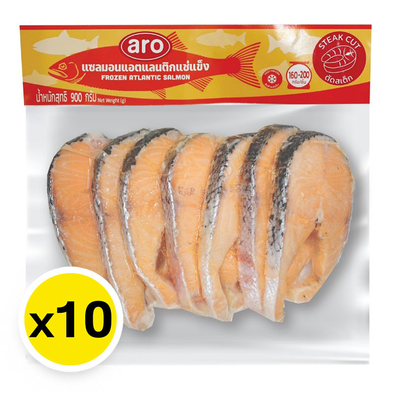 เอโร่ แซลมอนแอตแลนติกสเต็กแช่แข็ง 900 ก. (160-200 ก./ชิ้น) x 10