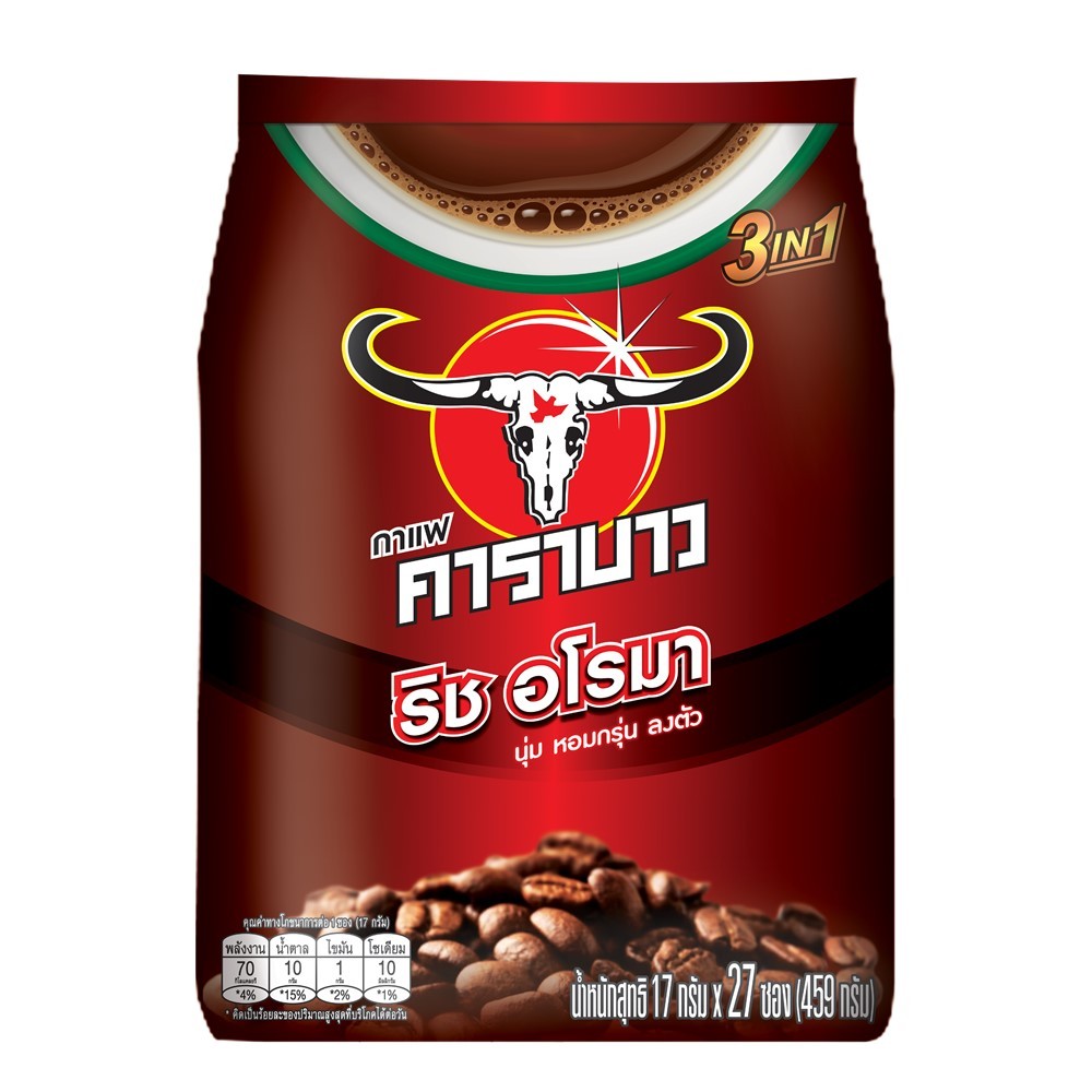 โปรเด็ด 🍁 คาราบาว กาแฟ ริช อโรมา 3อิน1 17ก. X 27 🍀 CARABAO RICH AROMA COFFEE 3IN1 17G. X 27 🌺 กาแฟ แ