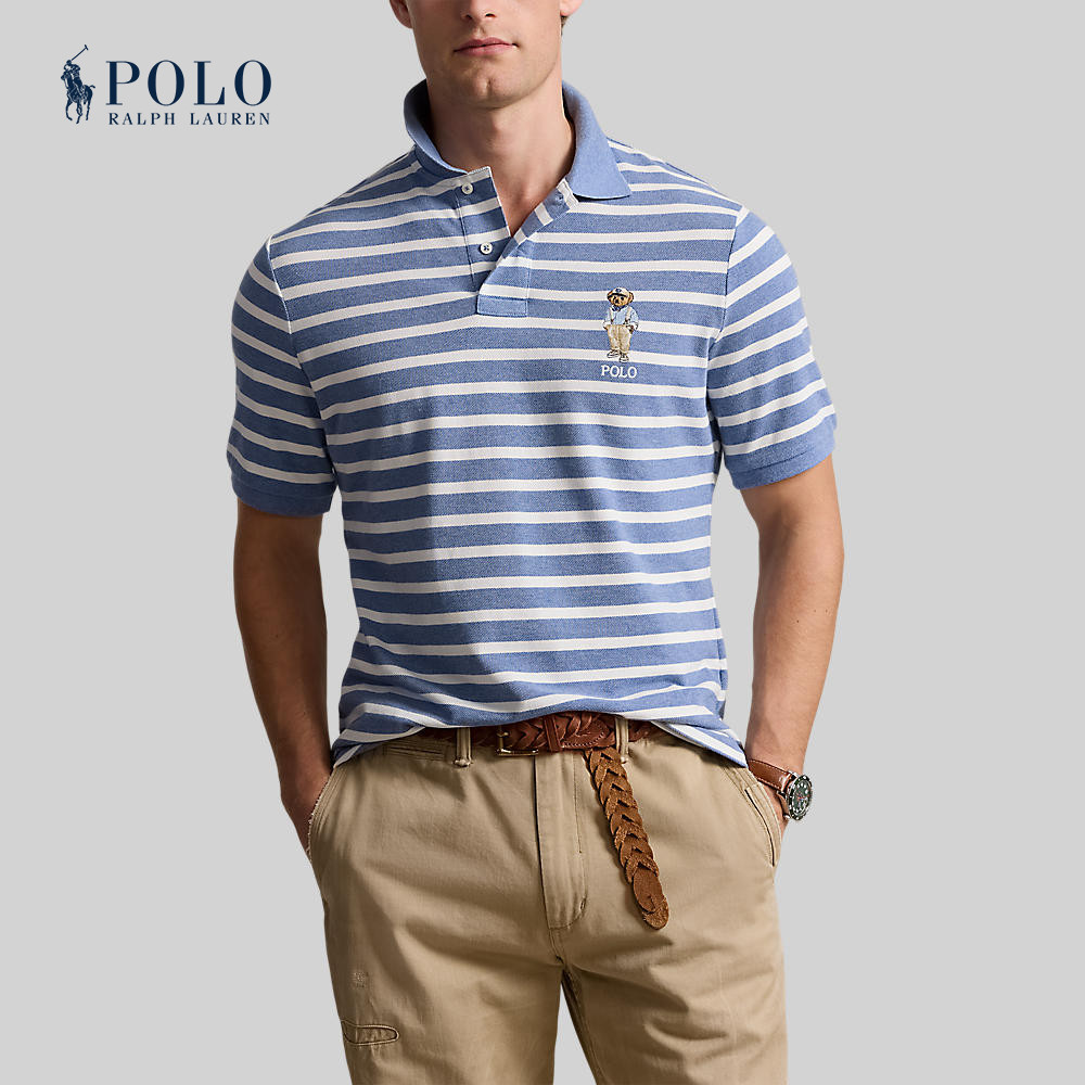 Polo Ralph Lauren เสื้อโปโลผู้ชาย Custom Slim Fit Polo Bear Polo Shirt รุ่น MNPOKNI1N822903 สีฟ้า