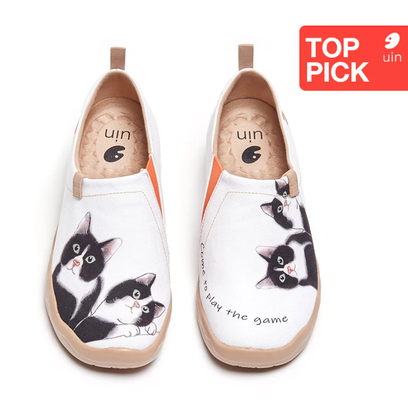 UIN Toledo I รองเท้าท่องเที่ยวสี รองเท้าส้นเตี้ยสำหรับผู้หญิง-Milky Kitty