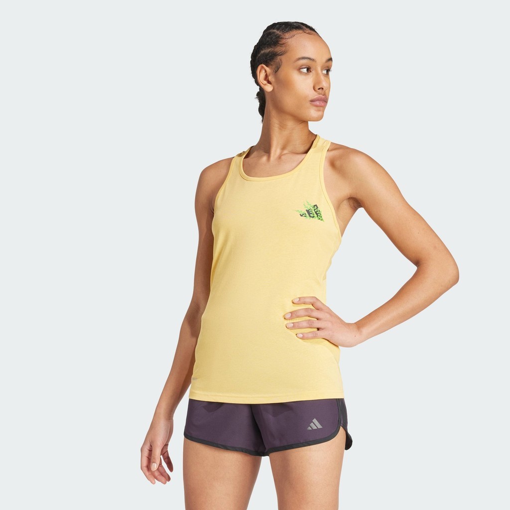 adidas วิ่ง เสื้อกล้ามพิมพ์ลาย Earth Day ผู้หญิง สีเหลือง IY7601