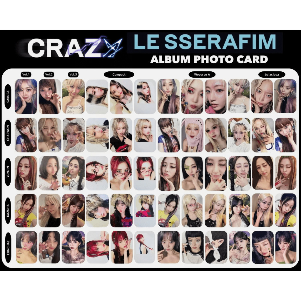 LE SSERAFIM CRAZY ALBUM WEVERSE COMPACT BALACLAVA OFFlClAL PHOTO CARD / CHAEWON SAKURA YUNJIN KAZUHA