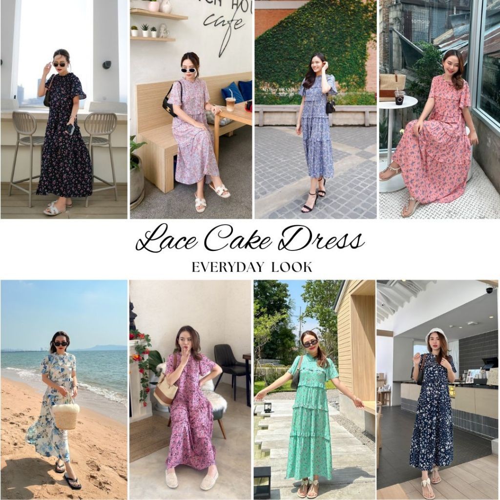 MyWay Brand : Dress ชุดเดรส Lace Cake เดรสยาว **ทรงไม่รัดรูป** สำหรับสีอ่อนแนะนำใส่ซับในเพิ่มนะคะ