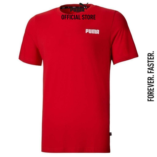 PUMA BASICS - เสื้อยืดคอกลมผู้ชาย Essentials Small Logo Tee สีแดง - 84722504