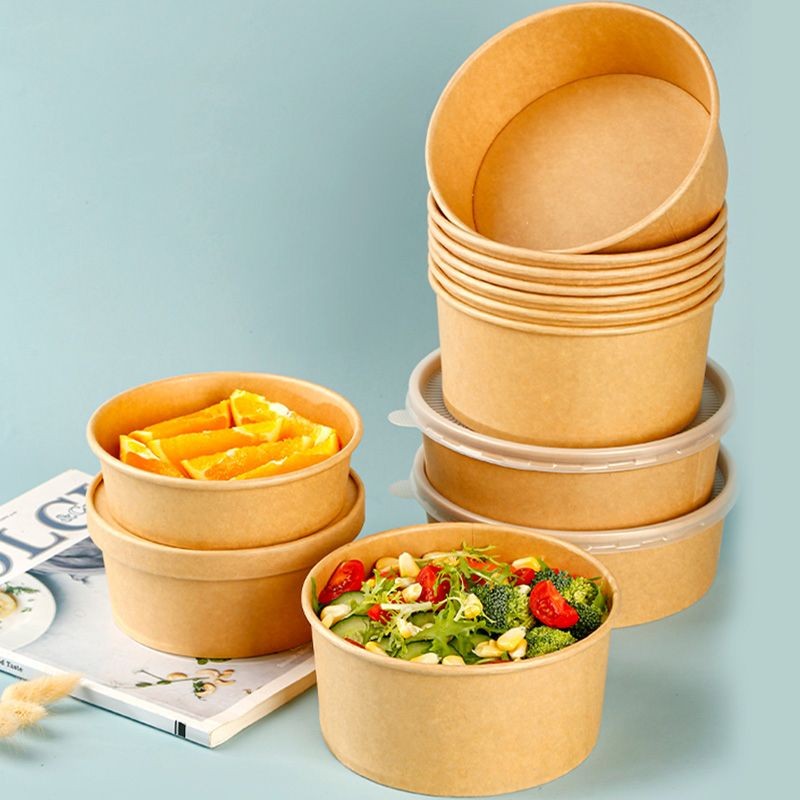 ชามกระดาษคราฟท์ พร้อมฝาพลาสติกใส ถ้วยกระดาษฝาพลาสติก เอาไว้ใส่สลัด ใสอาหาร ฝาปิด PET ใส FD Package