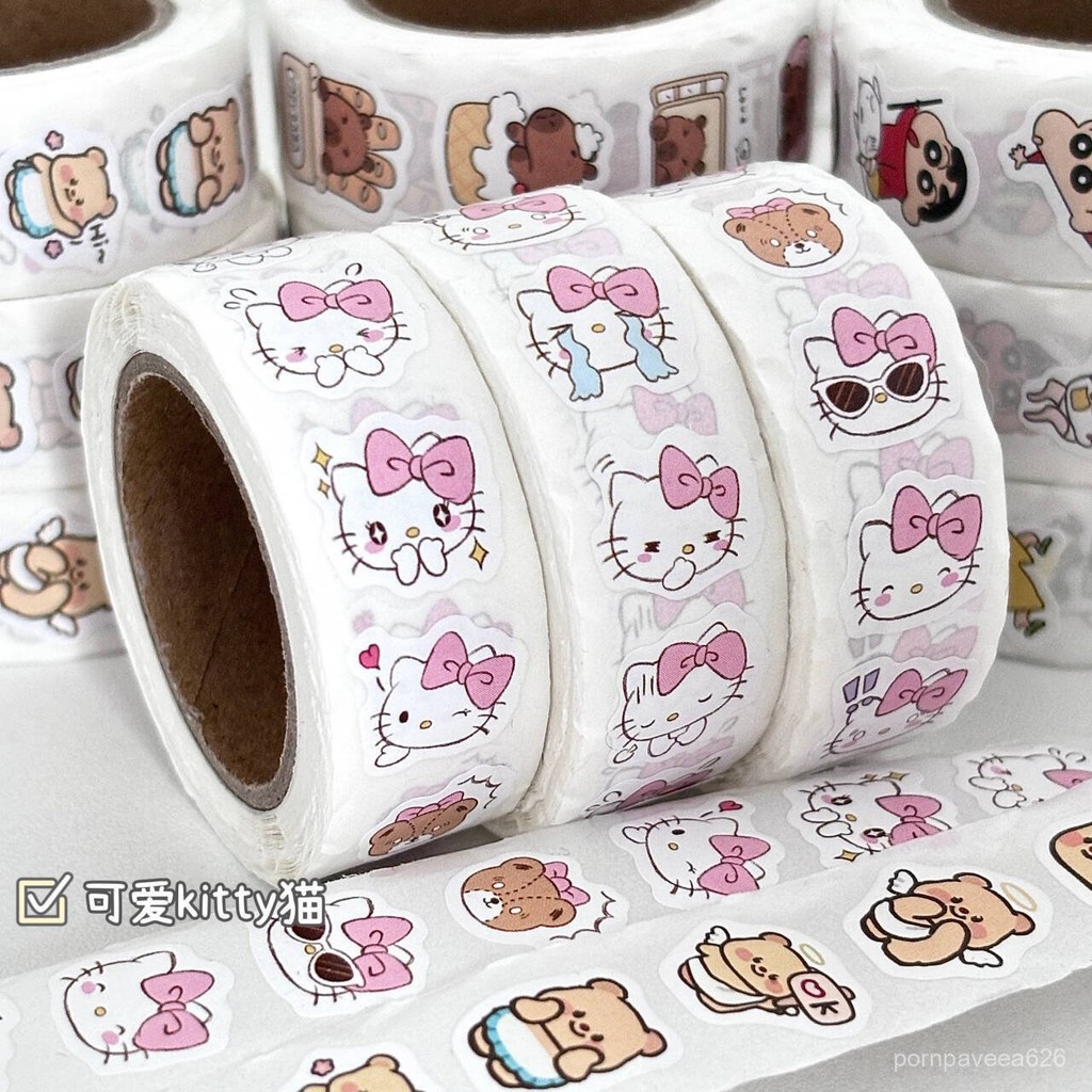 สติกเกอร์ซีล ลายการ์ตูนน่ารัก DIY สําหรับติดตกแต่งสมุดทํามือ ของขวัญ 500 ชิ้น ต่อม้วน 7UIB