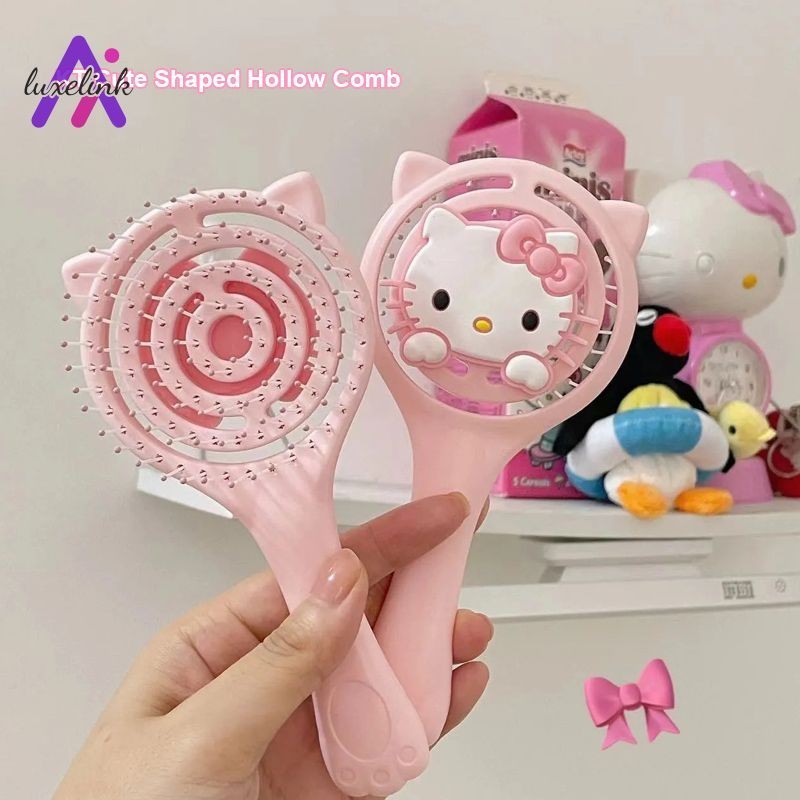 luxelinkKitty หวีขนปุยน่ารัก หวีกลวงแต่งหน้า หวีนวดแบบพกพา หวีแบบใช้คู่เปียกแห้ง