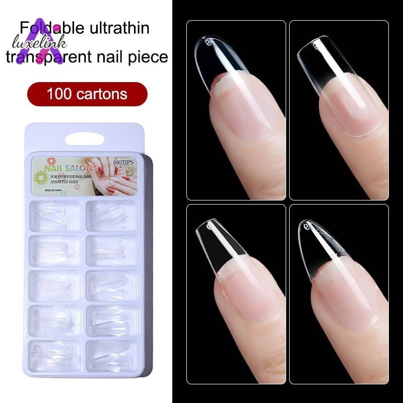 luxelink100Pcs เล็บปลอมใสธรรมชาติเต็มรูปแบบอะคริลิคเล็บฝรั่งเศสสําหรับเล็บ Extension