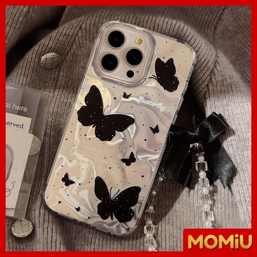 MOMiU - เข้ากันได้สำหรับ เคสไอโฟน11 เคส iphone 16 Pro Max 7Plus XR 12 13 14 15 สร้อยข้อมือโบว์พร้อมเชือกเส้นเล็ก