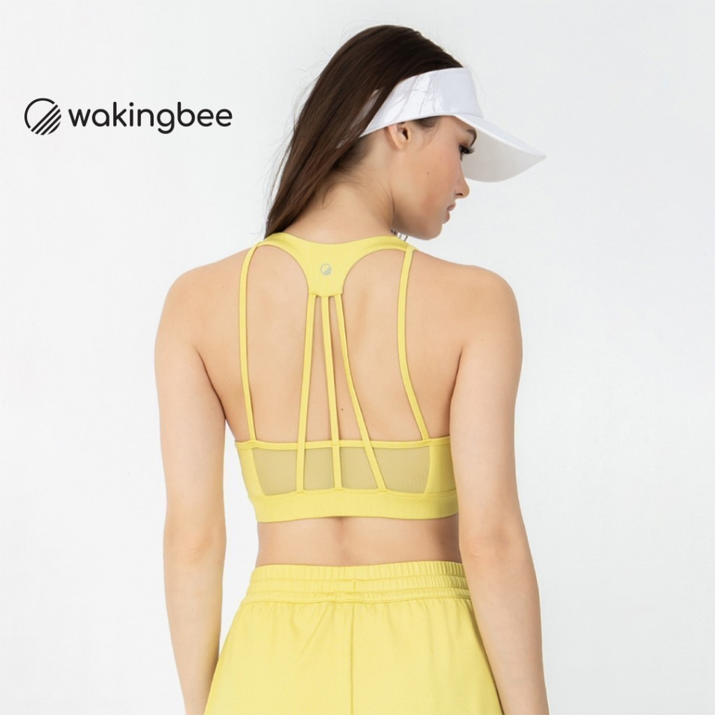Wakingbee Trinity Rib Bra (Lime) สปอร์ตบรา ผ้าร่องพรีเมี่ยม ใส่ว่ายน้ำได้ กระชับ ผ้ากันยูวี แห้งไว ยืดหยุ่นดี มีฟองน้ำ