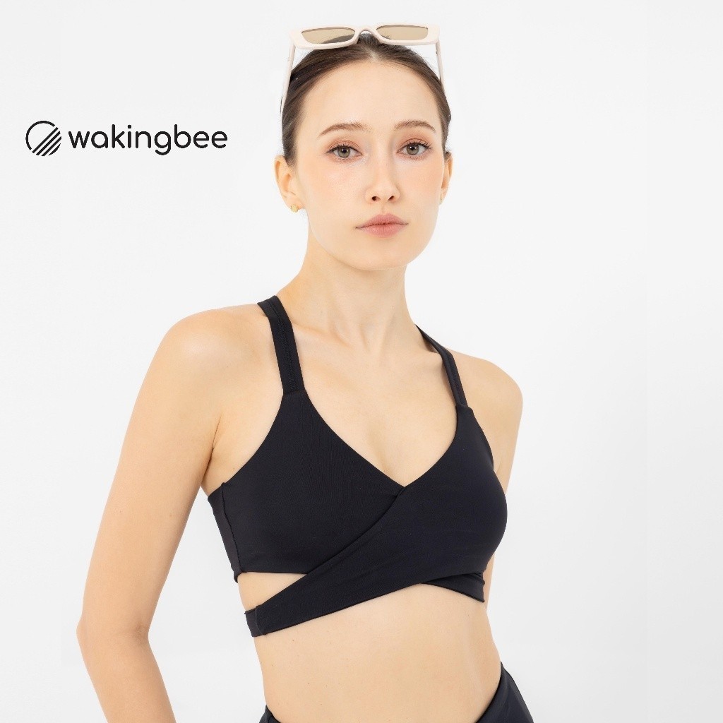 Wakingbee WB Bra (Black) สปอร์ตบรา รุ่นขายดีที่สุด ใส่ว่ายน้ำได้ ออกกำลังกาย โยคะ วิ่ง ฟิตเนส ทรงสวย มีฟองน้ำเสริม