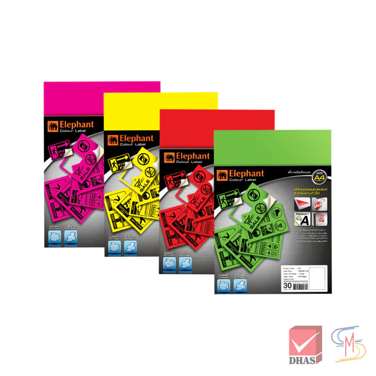 Elephant ตราช้าง แล็บสติ๊กเกอร์ A4 สีสะท้อนแสง จำนวน 30 แผ่น