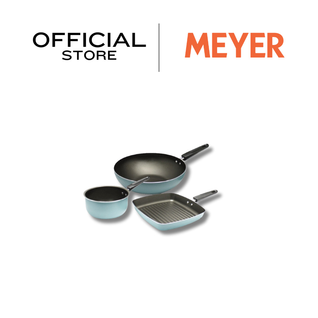 MEYER VALUE PACK 3-PC SET ชุดเครื่องครัวเคลือบผิวลื่น 3 ชิ้น สีฟ้า aqua (21762-T)
