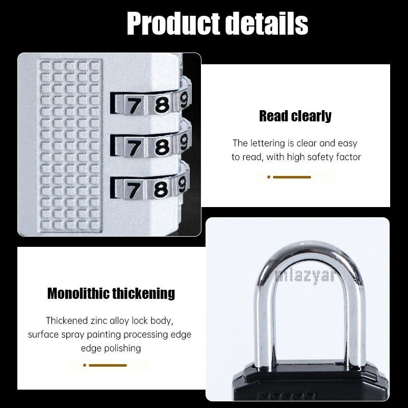 😍COD😍1ชิ้นล็อคกระเป๋าเดินทางกระเป๋าเดินทางขนาดเล็กรวมกันล็อคแบบพกพาขนาดเล็กล็อค - รูปที่ 4