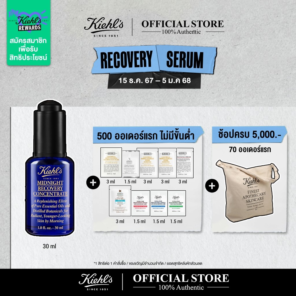 KIEHL'S MIDNIGHT RECOVERY CONCENTRATE 30ML ออยล์บำรุงผิวหน้า เสริมสร้าง ฟื้นบำรุง เติมเต็มผิว ให้แลดูอ่อนเยาว์