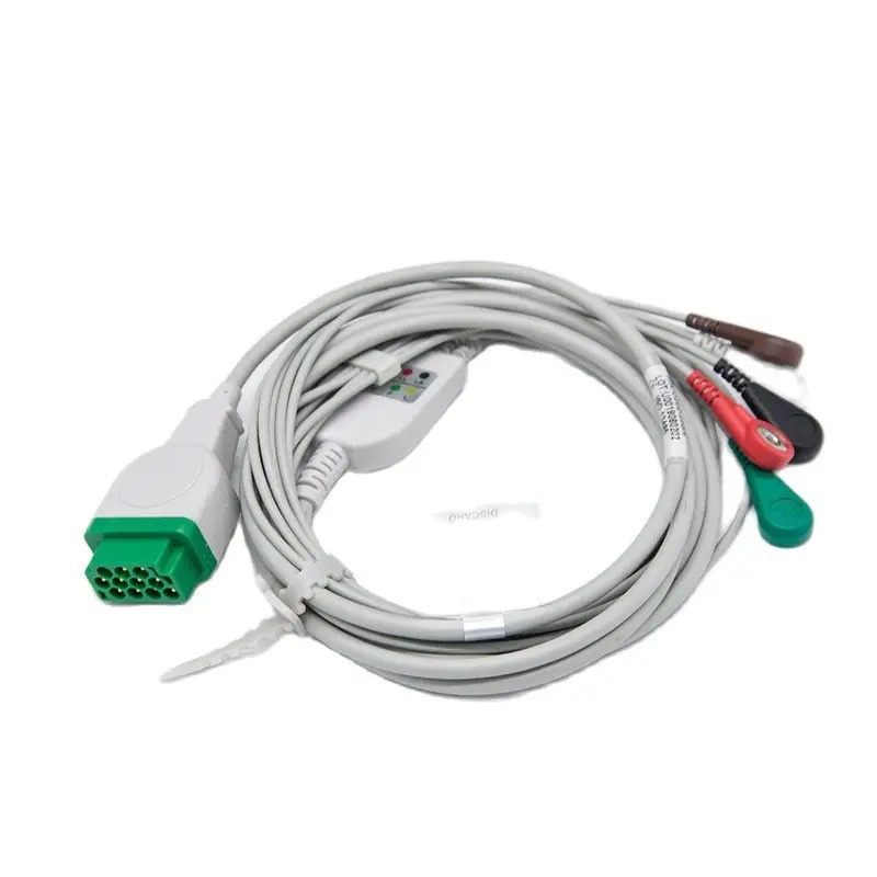 ✹One Piece Patible Reusable 5 Lead ECG Cable พร้อม Leadwires Snap AHA Dash PRO 4000สำหรับ GE 11 Pin