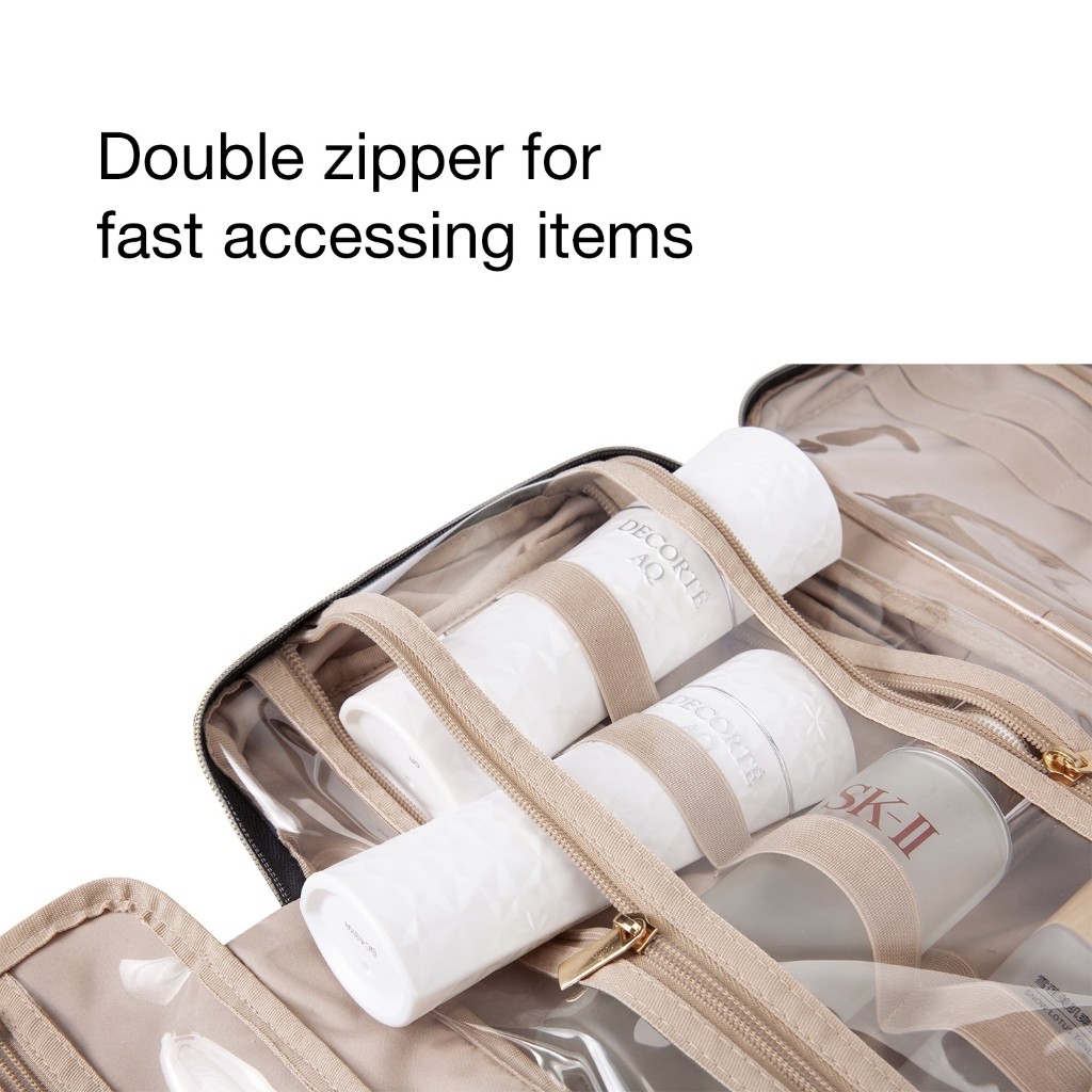 BAGSMART กระเป๋าเครื่องสําอาง แขวน makeup bag กระเป๋าจัดเก็บระเบียบพกพา กันน้ำซิปคู่ กระเป๋าใส่ของอเนกประสงค์