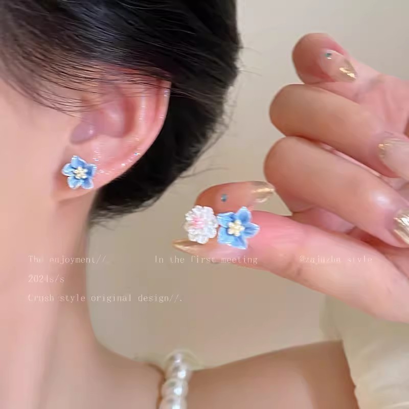 candypop Blue Camellia ต่างหูอารมณ์ต่างหูหวาน Niche Design Sense ต่างหู