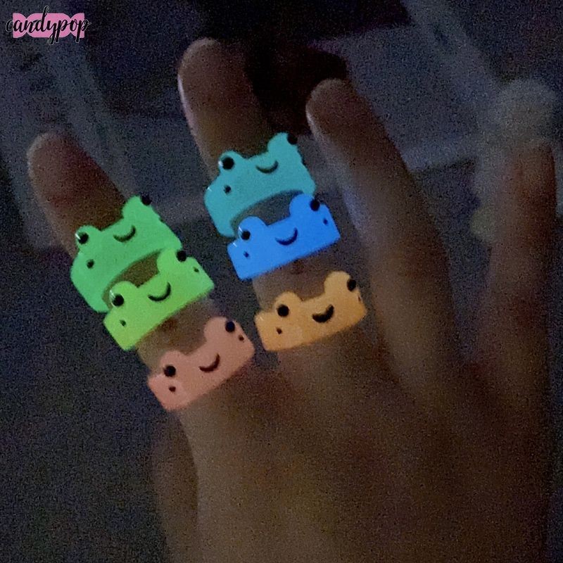 candypop Glow กบแหวนเรซิ่นบุคลิกภาพที่มีสีสันสัตว์การ์ตูนน่ารักแหวนนิ้ว