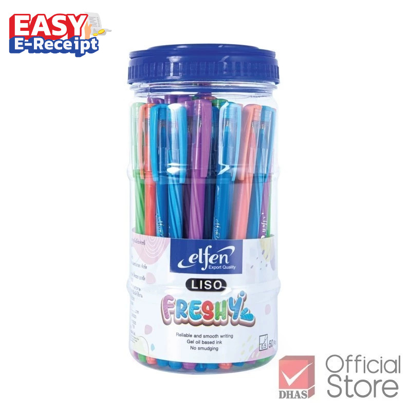 Elfen ปากกา ปากกาน้ำเงิน ปากกาโหล ปากกาลูกลื่น ลิโซ่เฟรชชี่ น้ำเงิน 0.5 จำนวน 50 ด้าม