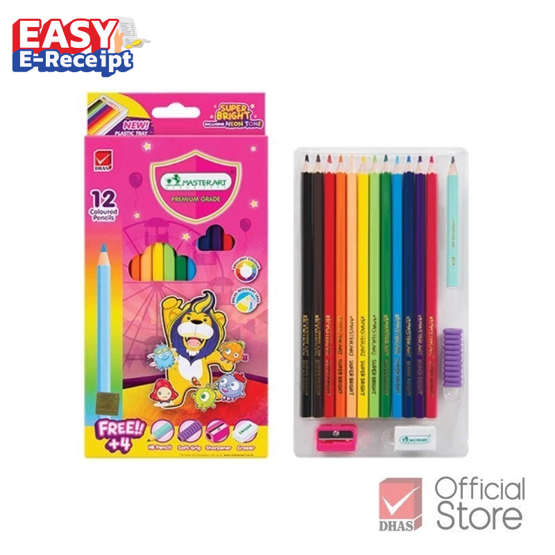 Master Art สีไม้ ดินสอสีไม้ แท่งยาว 12 สี รุ่นซุปเปอร์ไบรท์ จำนวน 1 กล่อง