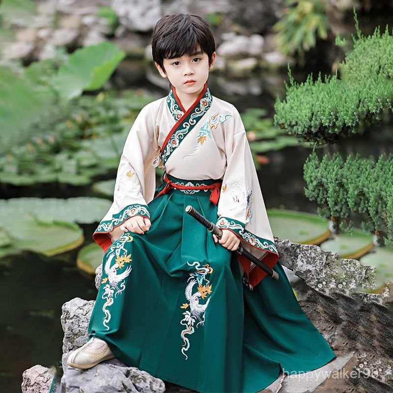 ชุดฮันฟูจีนสำหรับเด็กชาย ชุดโบราณแบบดั้งเดิม ชุดถังสำหรับเด็ก ชุดการแสดง งานสหประชาชาติ เสื้อผ้าชาติพันธุ์
